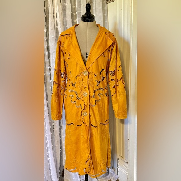 FREE PEOPLE Susanna Eyelet Duster Jacket Coat Dress Lagenlook Boho Crochet Lace - Picture 4 of 8